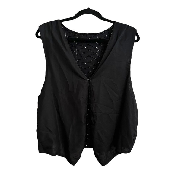 SWEET SUE Vintage 80s Black Silk Beaded Waistcoat Vest Art Deco Glam Size 22 - Picture 10 of 12